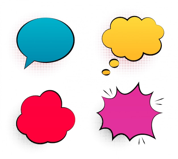 Retro empty comic  pop art speech bubbles set in vintage   with black halftone shadows.  illustration