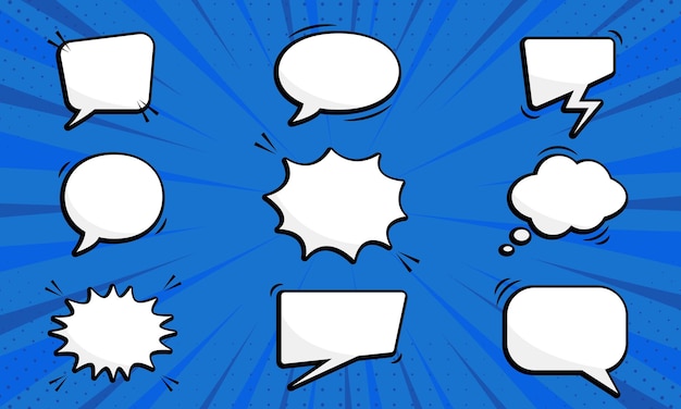 Retro Empty Comic Speech Bubbles Set for Dialog Message Funny Cartoon Speech Balloons