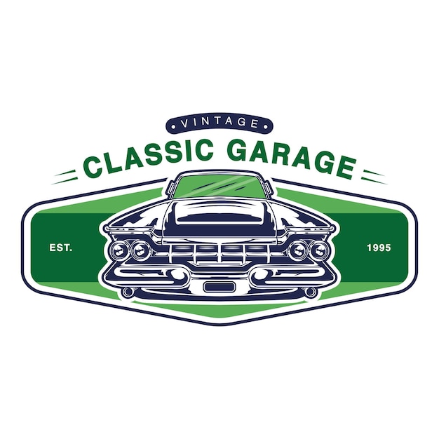 Retro en klassieke auto garage embleem logo