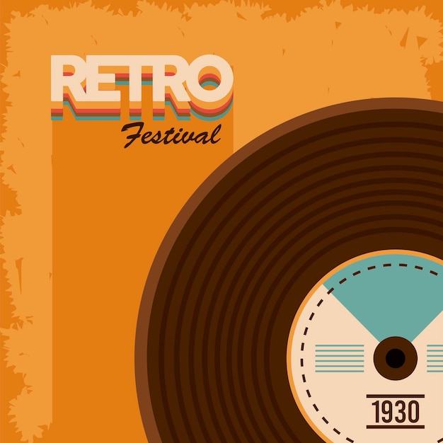 Vector retro festival lettering poster with vinyl disc