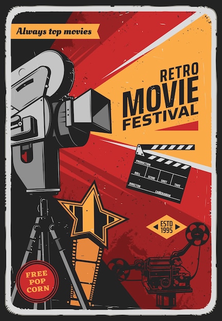 Vector retro filmfestivalaffiche met vintage videocamera