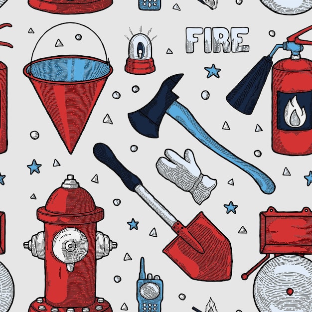 Retro Fire Fighter Seamless Pattern Background Vector Illustration EPS10 Decor textile wrapping