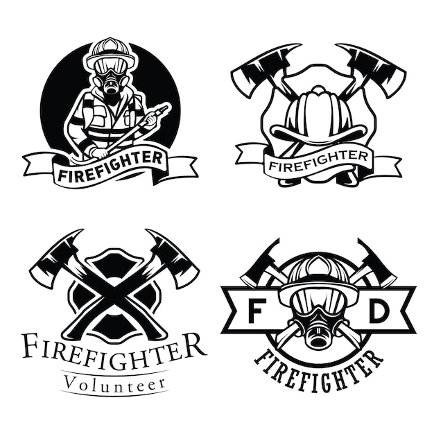 Retro firefighter logo bundle template