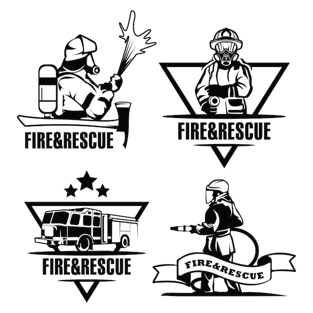 Retro firefighter logo bundle template