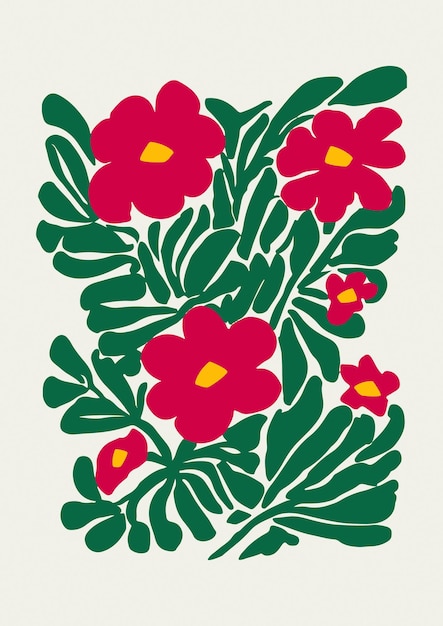 Retro Floral Cut Outs Bloemen Illustratie Botanische Kunst Afdrukbare Bloemenmarkt Poster