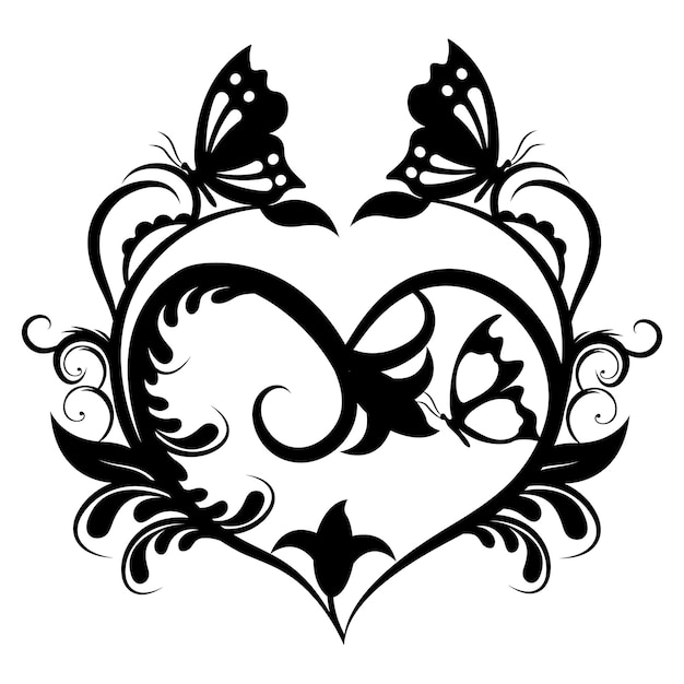 Vector retro floral heart butterfly doodle elements.