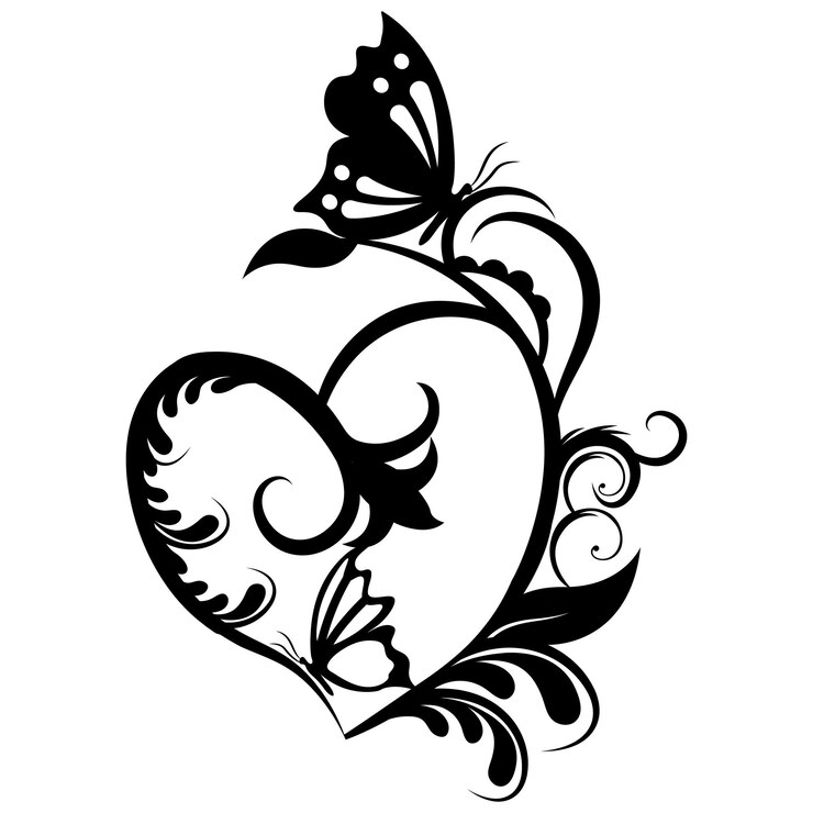 Vector retro floral heart butterfly doodle elements.