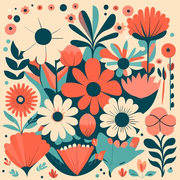 Vector retro floral icon set in flat design