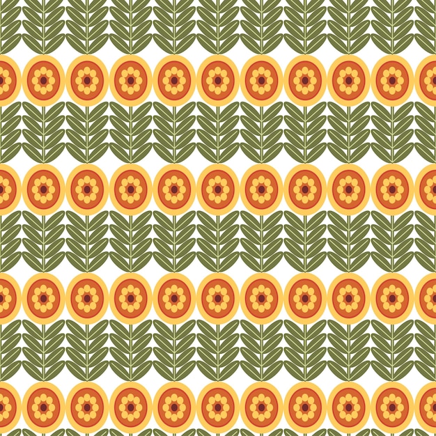 Retro Floral Pattern 70s Funky  Geometric Flowers Groovy Mid Century scandi Seamless vector texture