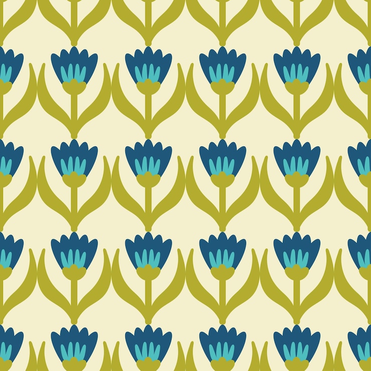 Vector retro floral pattern 70s funky geometric flowers groovy mid century scandi seamless vector texture