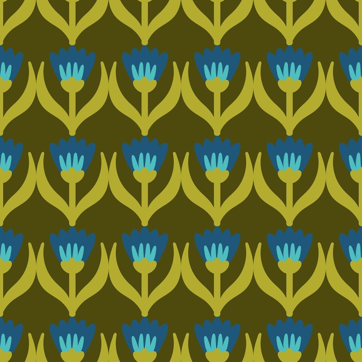 Vector retro floral pattern 70s funky geometric flowers groovy mid century scandi seamless vector texture