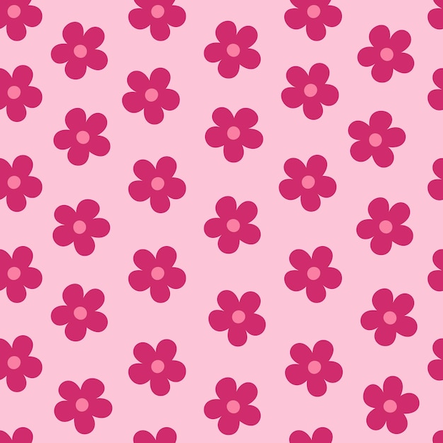 Retro floral pattern in the style of the 70s with groovy daisy flowers  Pink girly print