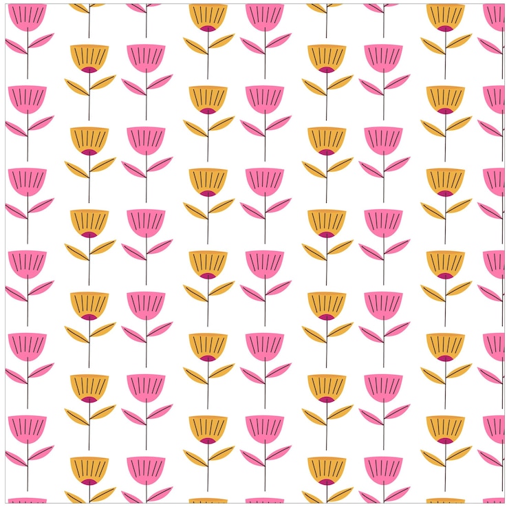 Vector retro floral pattern with pink and yellow flowers on white background