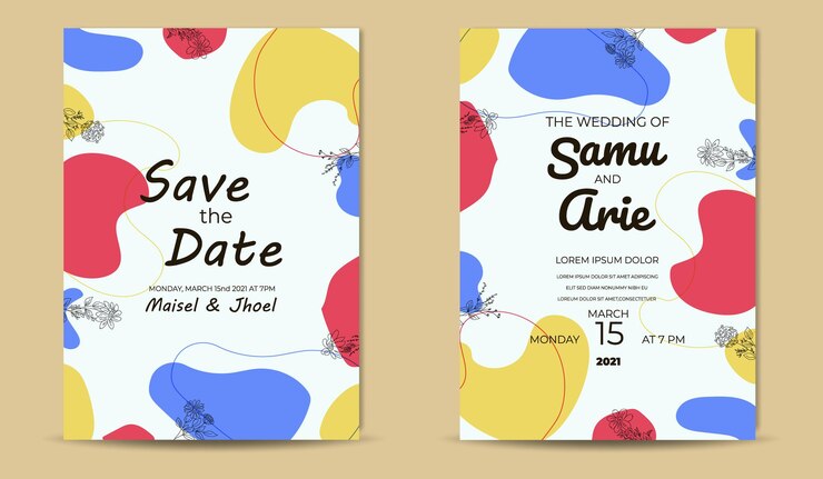 Vector retro flower wedding invitation mid century template