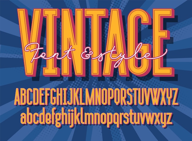 Вектор Ретро шрифт и графический стиль. 3d старинные буквы алфавита.