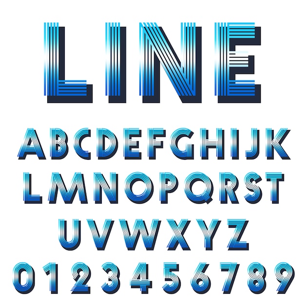 Retro font template. set of letters and numbers lines design.