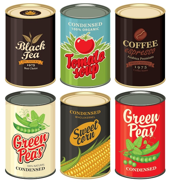 Vector retro food cans