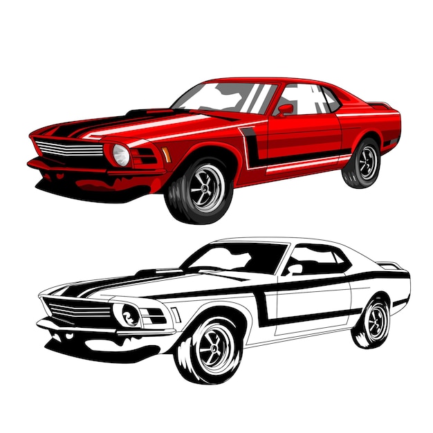 Vector retro ford mustang zwart-wit vector illustratie