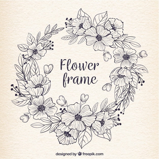 Retro frame van hand getekende bloemen