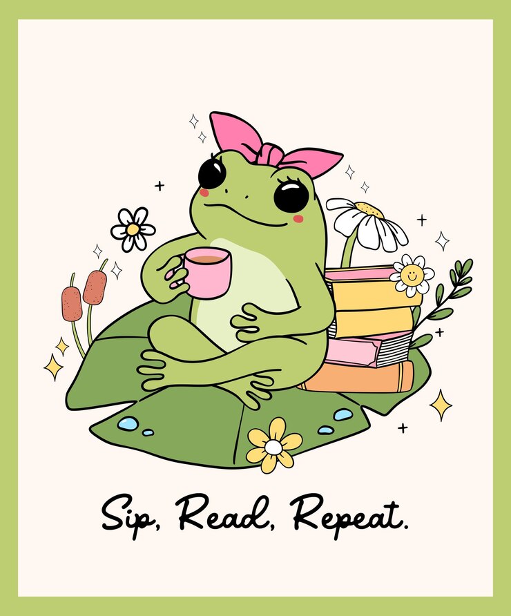 Vector retro frog self love bookish groovy drawing wall art printable