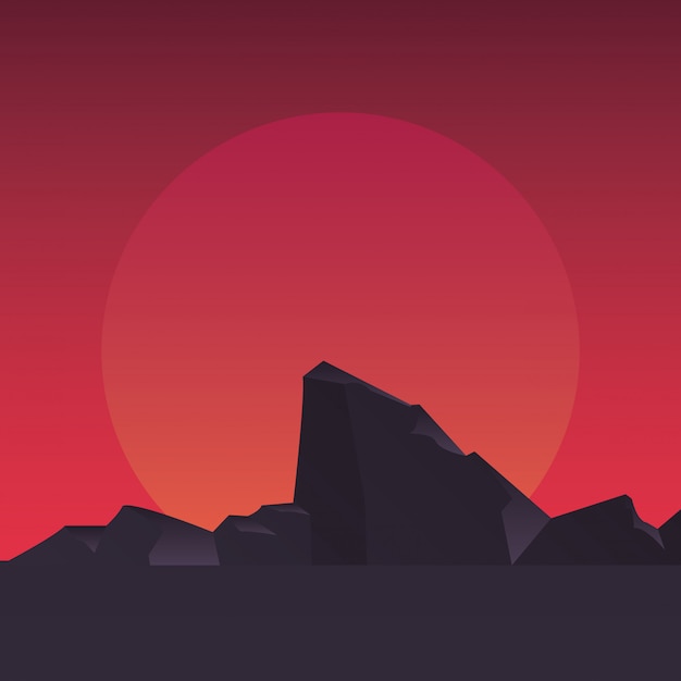 Vector retro future label with mountains scene