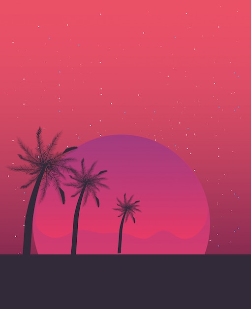 Retro future label with palms