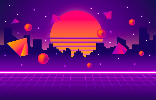 Retro Futurism Neon City Background