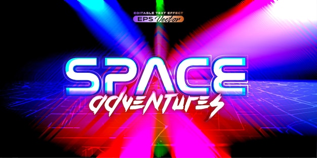 Retro futuristic 80s editable text effect style space adventures vibrant back to the future theme