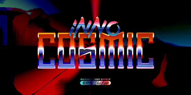 Retro futuristic 80s innocosmic editable text effect style vibrant back to the future theme with experimental background ideal for poster flyer rad 1980s touch