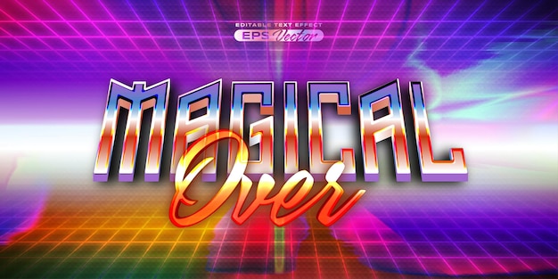 Vector retro futuristic 80s magical over editable text effect style vibrant back to the future theme with experimental background ideal for poster flyer rad 1980s touch