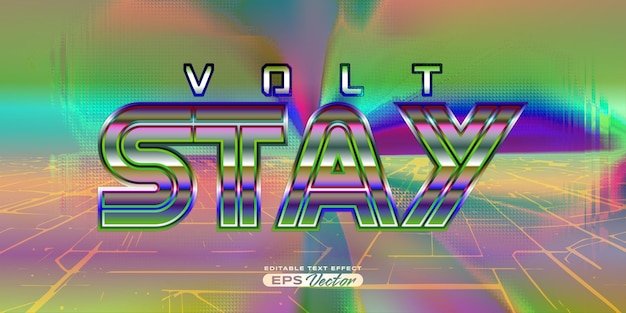 Retro futuristic 80s volt stay editable text effect style vibrant back to the future theme with experimental background ideal for poster flyer rad 1980s touch