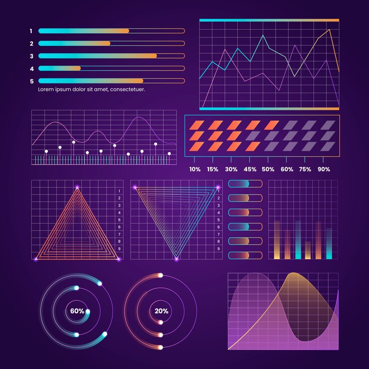 Vector retro futuristic charts and graphs collection illustration