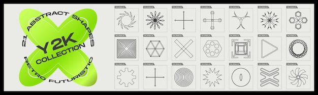 Retro futuristic elements for design Big collection of abstract graphic geometric objects Objects in y2k style