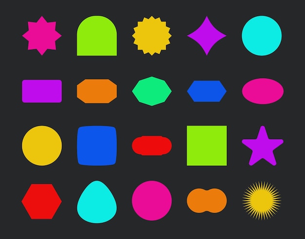 Ретро футуристические элементы для дизайна Большая коллекция абстрактных графических геометрических символов Различные цветные наклейки Концепция векторной иллюстрации