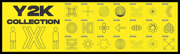 Retro futuristic elements for design big collection of abstract graphic geometric symbols elements for graphic decoration