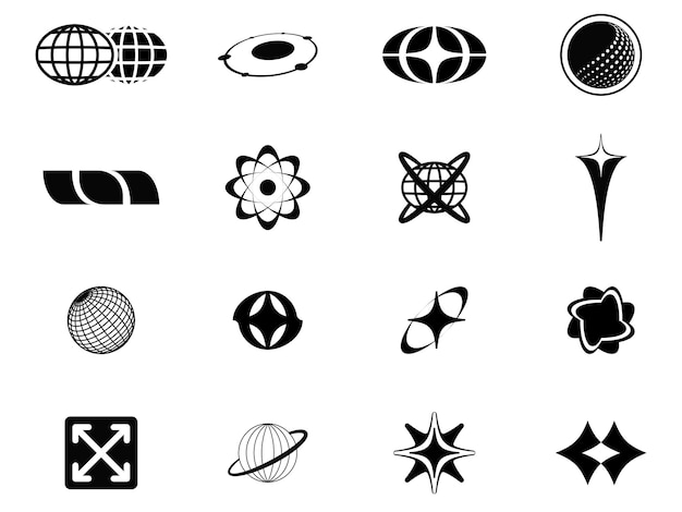 Ретро футуристические элементы для дизайна Большая коллекция абстрактных графических геометрических символов