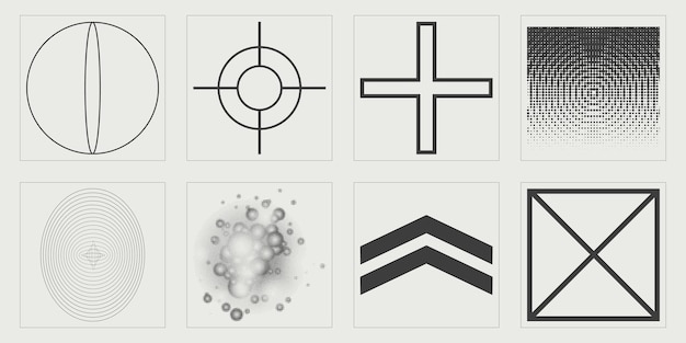 Ретро футуристические элементы для дизайна Брутализм в форме звезды и цветка Элементы для графического оформления
