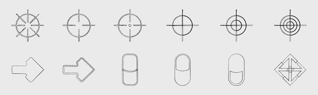 Retro futuristic elements for design Collection of abstract graphic geometric symbols Frames inspired brutalism