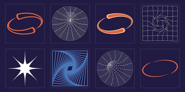 Ретро футуристические элементы для дизайна Рейв психоделический ретро футуристический набор Элементы для графического оформления