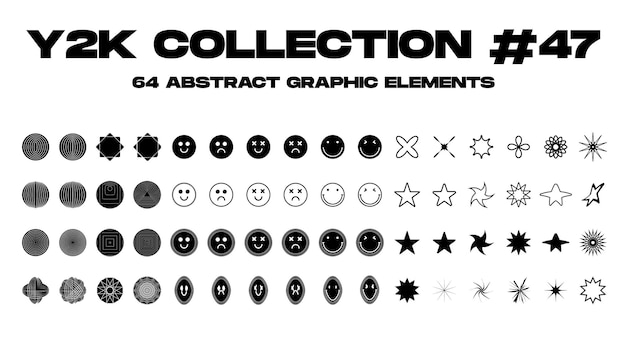 Retro futuristic elements for design Set of abstract objects in y2k style