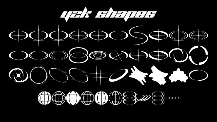 Vector retro futuristic elements y2k shapes geometric symbols in y2k style trendy y2k vector signs