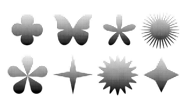 Вектор Ретро-футуристические минималистические основные фигуры геометрические графические элементы с полутоновой пунктирной текстурой