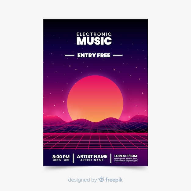 Vector retro futuristic music poster template