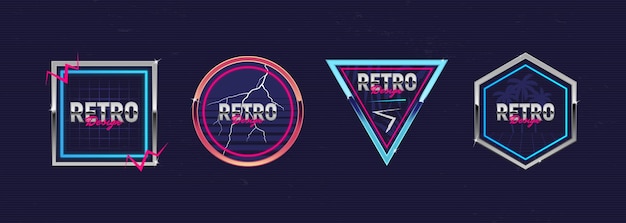 Vector retro futuristic neon frames outrun design elements hipster design retro 80's emblems