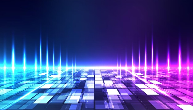 Vector retro futuristic neon grid background perspective grid