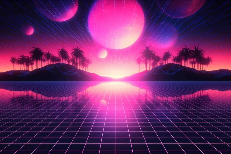 वेक्टर retro futuristic neon landscape