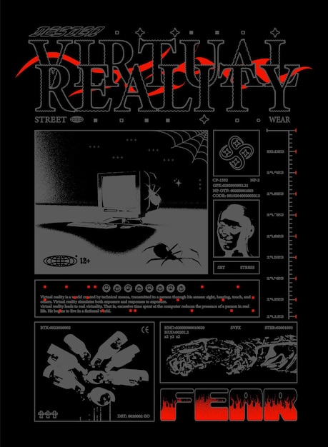Ретро футуристический плакат устаревшие компьютеры и текст виртуальной реальности абстрактный принт с уличной одеждой