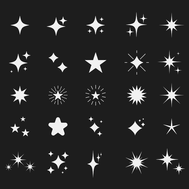 Retro futuristic sparkle icons collection Set of star shapes Abstract cool shine effect sign vector design Templates for design posters projects banners logo and business cards