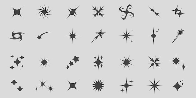 Vector retro futuristic sparkle icons in y2k style set of star shapes abstract cool shine effect sign vector design templates for design posters projects banners logo and business cards