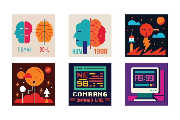 retro futuristic tech and space-themed graphics